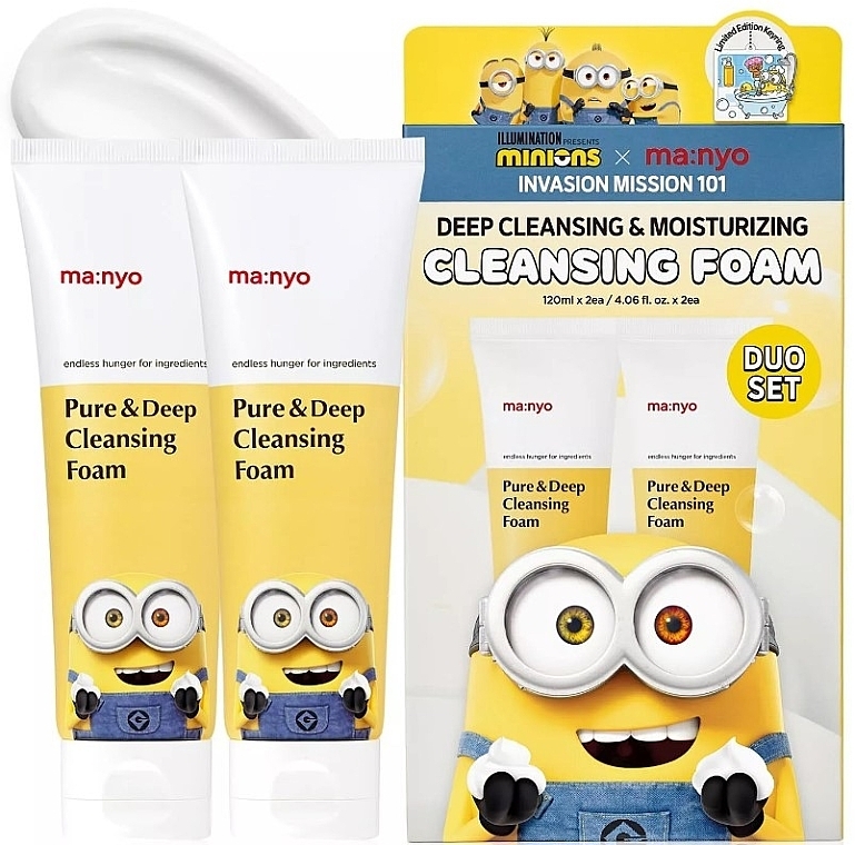 Körperpflegeset - Manyo Pure & Deep Cleansing Foam Minions Duo Set (Reinigungsschaum 2x120ml + Accessoires 1 St.)  — Bild N1