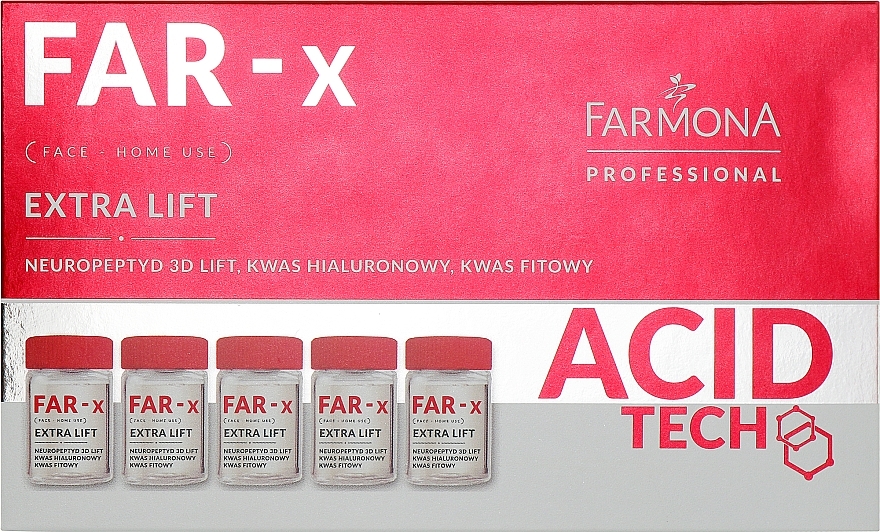 Hautstraffendes Gesichtsserum in Ampullen mit Neuropeptiden, Hyaluron- und Phytinsäure - Farmona Professional Acid Tech Far-X Extra Lift Home Use