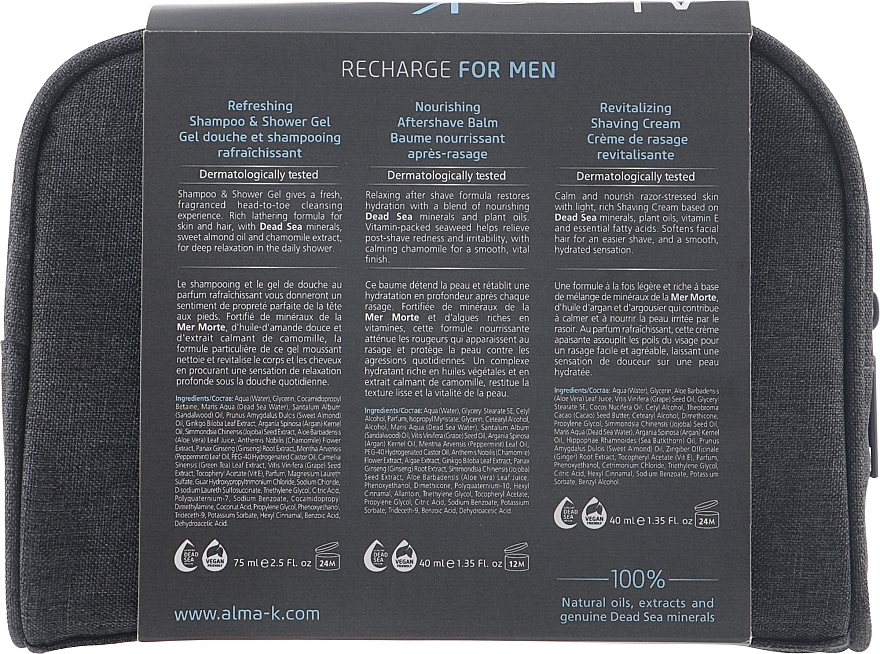 Reiseset für Männer - Alma K. Recharge Travel Kit For Men (Duschgel 75ml + After Shave Balsam 40ml + Shampoo-Balsam 40ml + Kosmetiktasche) — Bild N8
