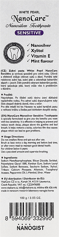 Zahnpasta mit kolloidem Silber für empfindliche Zähne - VitalCare White Pearl NanoCare Silver Sensitive Toothpaste — Bild N3