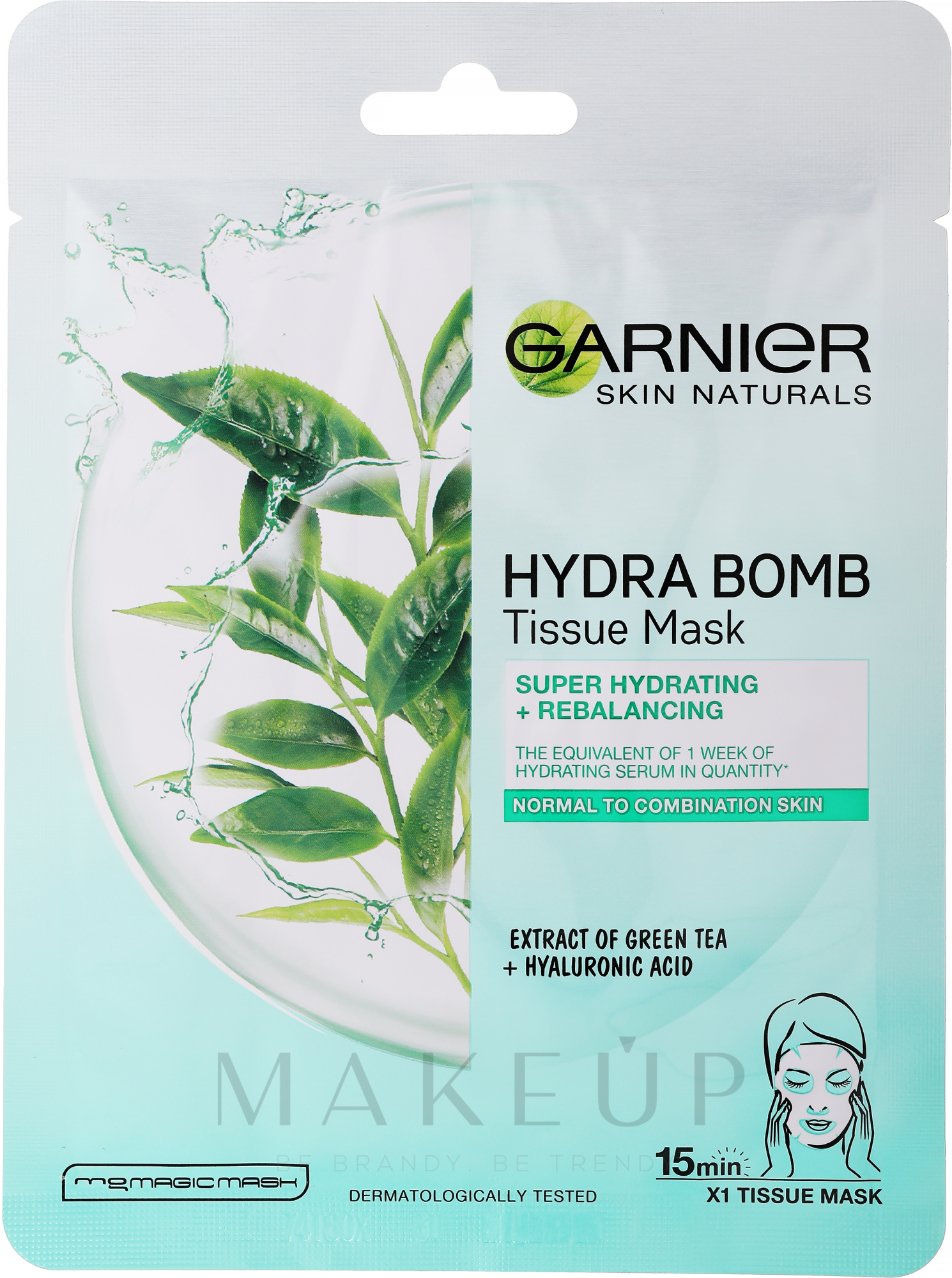 Feuchtigkeitsspendende und erfrischende Tuchmaske für das Gesicht mit grünem Tee und Hyaluronsäure - Garnier Skin Naturals — Bild 28 g