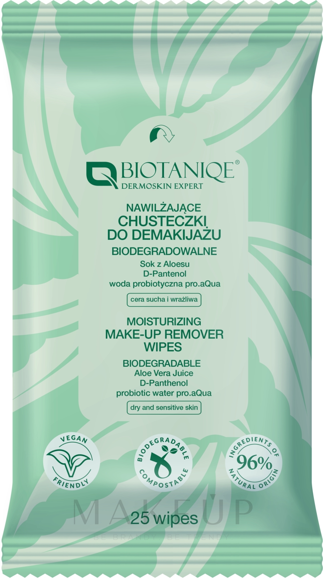 Feuchtigkeitsspendende Abschminktücher - Biotaniqe Aloe Vera Moisturizing Make-Up Remover Wipes — Bild 25 St.