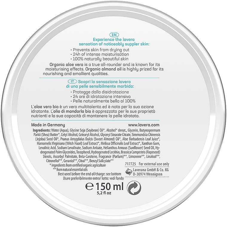 Intensiv pflegende und schützende creme - Lavera Basis Sensitiv All-Round Cream Aloe Vera & Almond Oil — Bild N2