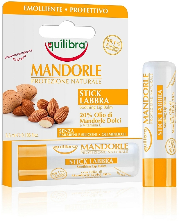 Lippenbalsam mit Mandelöl mit Vitamin E - Equilibra Argan Soothing Lip Balm