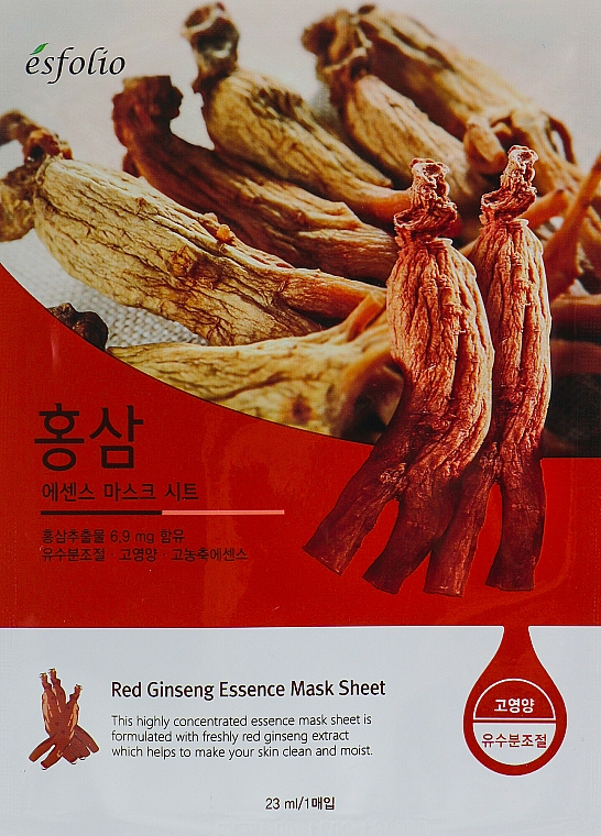 Feuchtigkeitsspendende und glättende Tuchmaske für das Gesicht mit rotem Ginseng-Extrakt - Esfolio Red Ginseng Essence Mask Sheet