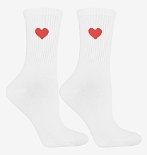 Lange Baumwollsocken für Frauen, rotes Herz, weiß	 - Moraj — Bild N1