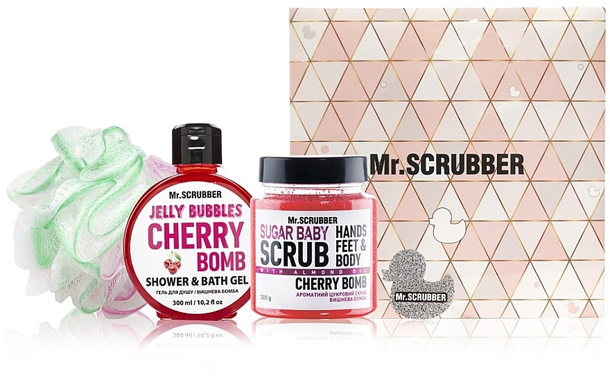 Set - Mr.Scrubber "Cherry Bomb" (body/scr/300 g + sh/gel/300 ml + sh/sponge) — Bild N1