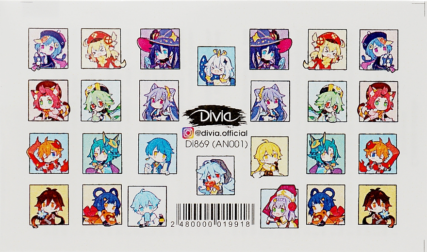 Dekorative Nagelsticker Anime wasserlöslich Di869 - Divia Water based nail stickers "Anime", Di869 (AN112) — Bild N1