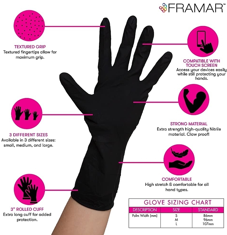 Nitrilhandschuhe puderfrei, schwarz, M, 100 St. - Framar Midnight Mitts Nitrile Gloves Medium — Bild N3