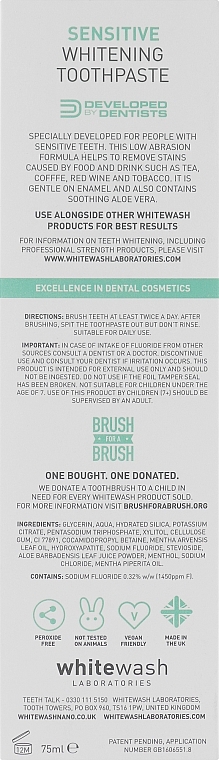 Aufhellende Zahnpasta für empfindliche Zähne und Zahnfleisch - WhiteWash Laboratories Sensitive Whitening Toothpaste — Bild N1