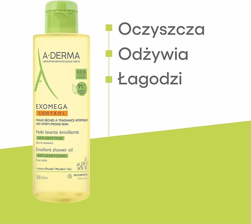 Erweichendes Gesichts- und Körperreinigungsöl für trockene und zu Atopie neigende Haut - A-Derma Exomega Control Emollient Cleansing Oil — Bild N3