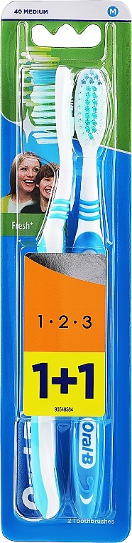 Zahnbürstenset mittel blau und dunkelblau - Oral-B 1 2 3 Natural Fresh 40 Medium 1 + 1 — Bild N1