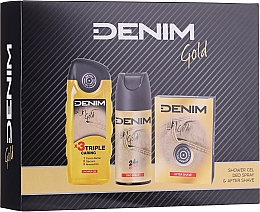 Düfte, Parfümerie und Kosmetik Denim Gold - Duftset (After Shave Lotion 100ml + Deospray 150ml + Duschgel 250ml)