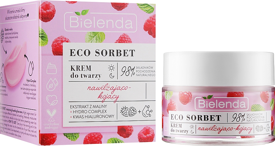 Feuchtigkeitsspendende und beruhigende Gesichtscreme mit Himbeerextrakt - Bielenda Eco Sorbet Moisturizing & Soothing Face Cream — Bild N1