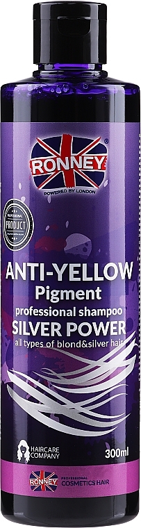 Professionelles silbernes Shampoo gegen Gelbstich für blondes und graues Haar - Ronney Professional Anti-Yellow Pigment Silver Power Shampoo