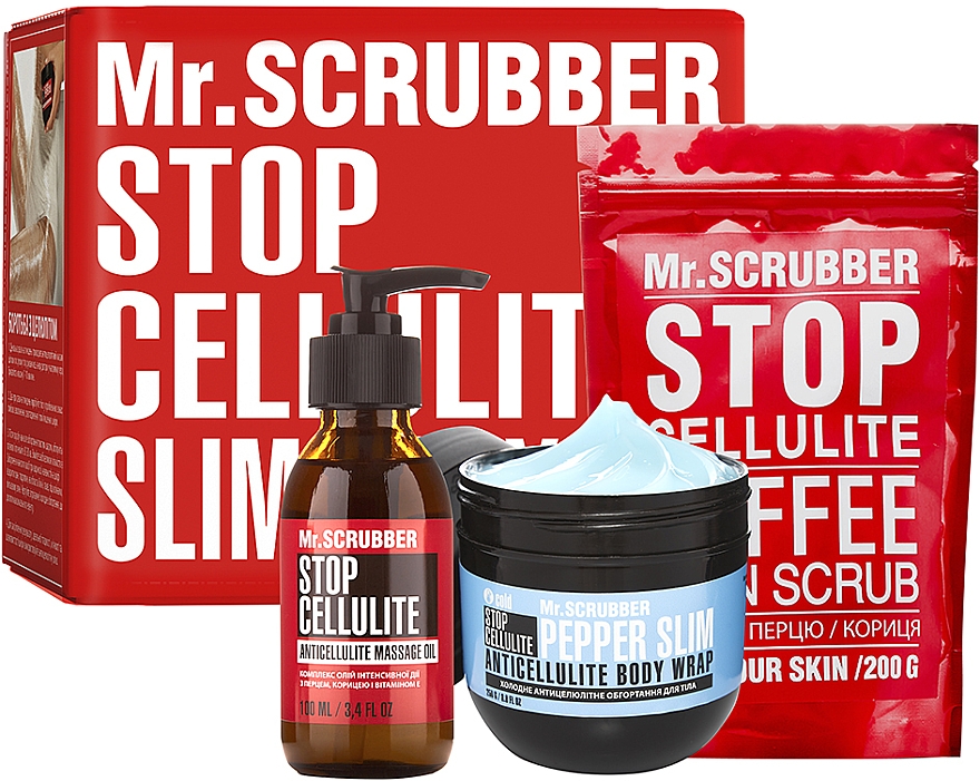 Set - Mr.Scrubber Stop Cellulite Cold (oil/100ml + cr/cold/250g + scrub/200g) — Bild N1