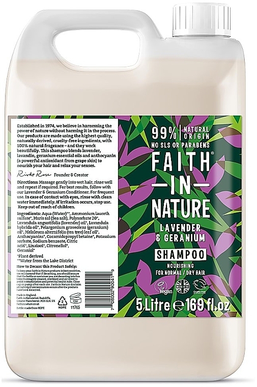 Shampoo für normales bis trockenes Haar mit Lavendel und Geranium - Faith In Nature Lavender & Geranium Shampoo Refill (Nachfüllpackung)  — Bild N1