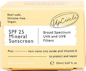 Mineralische Sonnenschutzcreme für das Gesicht - UpCircle SPF 25 Mineral Sunscreen Travel Size (Mini)  — Bild N2