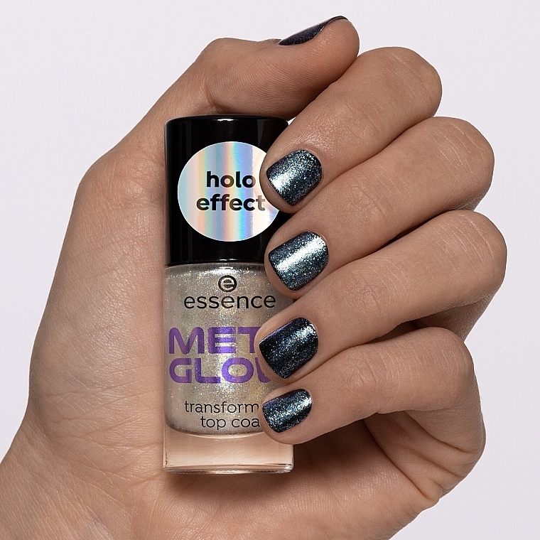 Nagelüberlack mit holografischem Effekt - Essence Meta Glow Transforming Top Coat — Bild N5