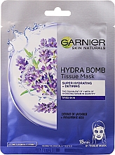 Intensiv feuchtigkeitsspendende Tuchmaske für das Gesicht mit Lavendelextrakt und Hyaluronsäure - Garnier Skin Naturals Hydra Bomb Tissue Mask Lavanda — Bild N1