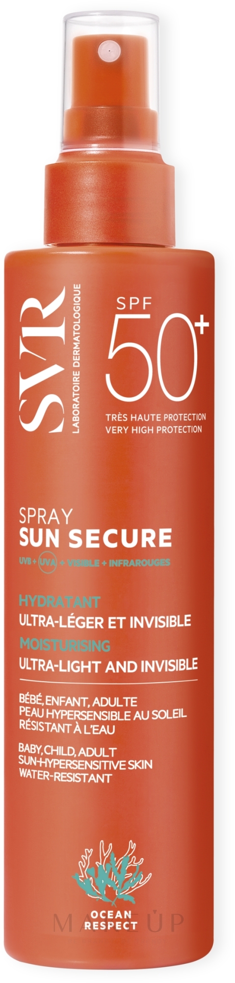 Feuchtigkeitsspendendes Sonnenschutzlotion-Spray für Kinder und Erwachsene SPF 50+ - SVR Sun Secure Biodegradable Spf50 — Bild 200 ml