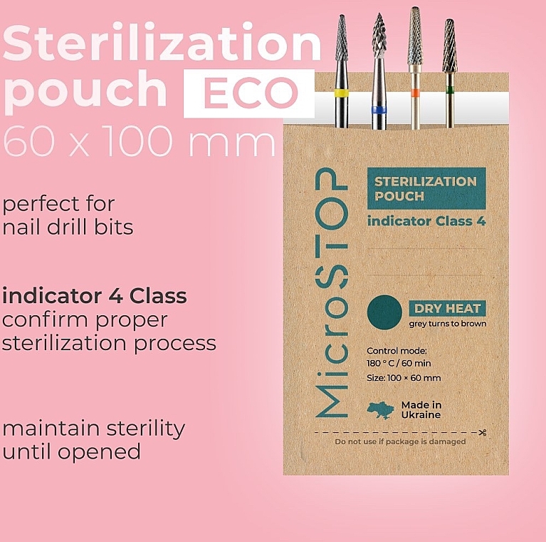 Sterilisationsbeutel 60x100 mm 100 St. (mit Klasse 4 Indikator) - MicroSTOP Sterilization Pouch With Indicator (Class 4) ECO — Bild N1