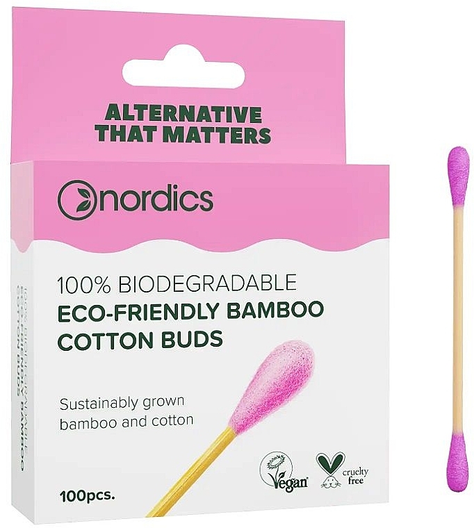 Wattestäbchen aus Bambus 100 St. rosa - Nordics Bamboo Cotton Buds Pink — Bild N1