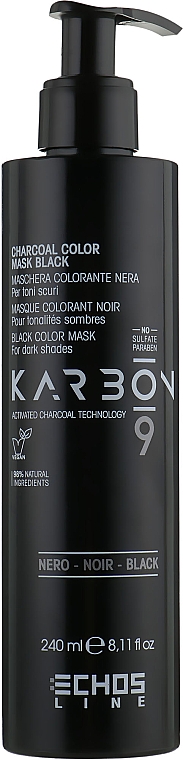 Maske mit Aktivkohle für dunkles Haar - Echosline Karbon 9 Charcoal Color Mask Black — Bild N1