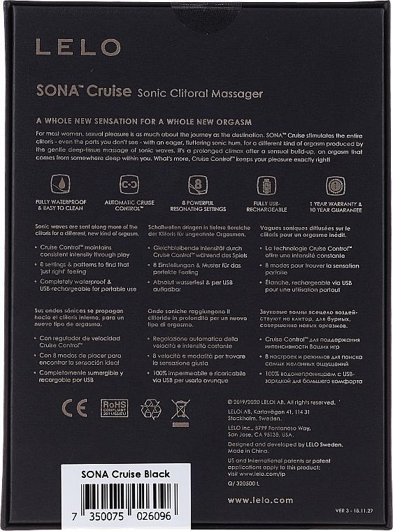 Sonic-Klitoris-Massagegerät mit Geschwindigkeitsregler schwarz - Lelo Sona Cruise Sonic Clitoral Massager — Bild N2