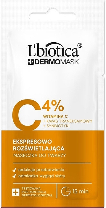 Aufhellende Express-Gesichtsmaske mit Vitamin C - L'biotica Dermomask Express Brightening Mask With Vitamin C  — Bild N1