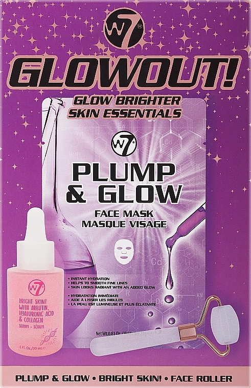 Gesichtspflegeset - W7 Face Care Set Glowout! (Serum 30ml + Maske 23g + Massageroller) — Bild N1