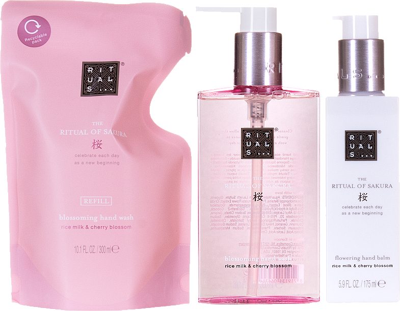 Handpflegeset - Rituals The Ritual Of Sakura Luxurious Hand Care Set (Flüssige Handseife 300ml + Flüssige Handseife Refill 300ml + Handbalsam 175ml) — Bild N1