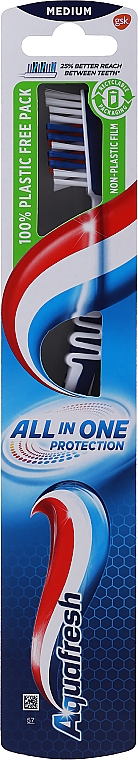 Zahnbürste mittel blau-weiß - Aquafresh All In One Protection Plastic-Free Pack — Bild N1