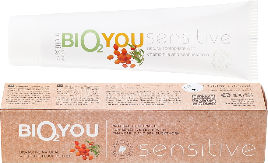 Natürliche Zahnpasta mit Sanddorn, Kamille und Aloe vera für empfindliche Zähne - Bio2You Sensitive Natural Toothpaste — Bild N1