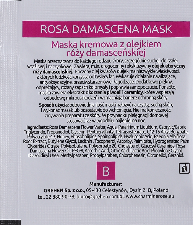 Gesichtscreme-Maske mit Damaszener-Rosenöl - Charmine Rose Rosa Damascena Mask (Probe)  — Bild N2