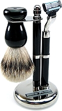 Düfte, Parfümerie und Kosmetik Set - Golddachs Pure Bristle, Mach3 Black Chrom (sh/brush + razor + stand)