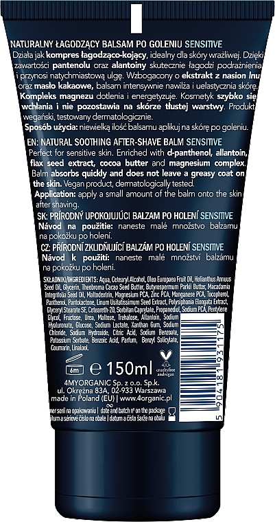 Beruhigender After-Shave-Balsam für empfindliche Haut - 4Organic Men Power Natural Soothing After-Shave Balm Sensitive — Bild N2