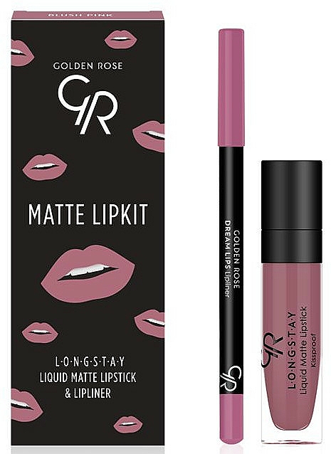 Golden Rose Matte LipKit Blush Pink (Lippenstift 5.5 ml + Lippenkonturenstift 1.6g) - Lippen-Make-up Set — Foto N1