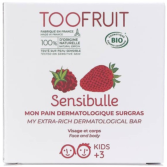 Kinderseife für Gesicht und Körper Himbeere & Erdbeere - TOOFRUIT Sensitive Raspberry Strawberry Soap — Bild N1