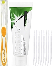 Düfte, Parfümerie und Kosmetik Zahnpflegeset weiß-gelb - White Glo Herbal White Set (Zahnpaste 100ml + Zahnbürste 1St. + Interdentalbürste)) 