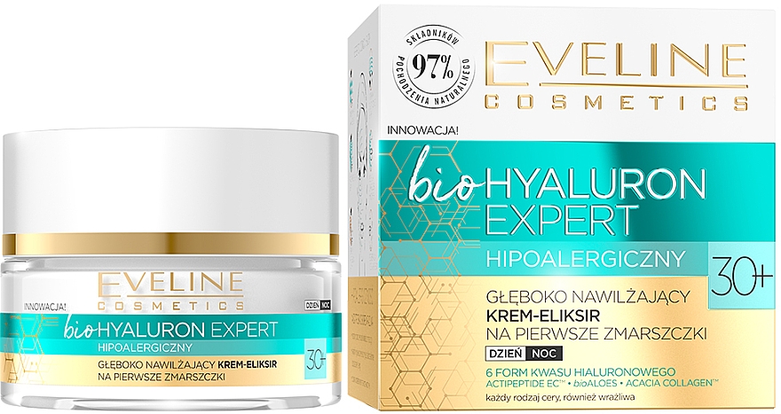 Tief feuchtigkeitsspendendes Gesichtscreme-Elixier gegen die ersten Falten 30+ - Eveline Cosmetics BioHyaluron Expert 30+ — Bild N1