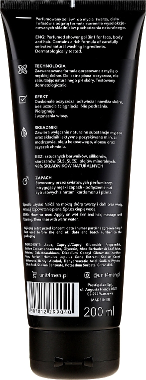 3in1 Parfümiertes Duschgel mit Zitrisfrüchten und Moschus - Unit4Men Citrus&Musk 3in1 Shower Gel — Bild N2