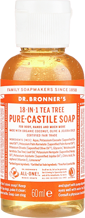 Flüssigseife mit Teebaum für Körper und Hände - Dr. Bronner’s 18-in-1 Pure Castile Soap Tea Tree — Bild N1