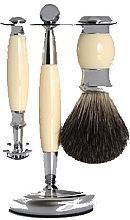 Set - Golddachs Pure Badger, Safety Razor Ivory Chrom (sh/brush + razor + stand) — Bild N1