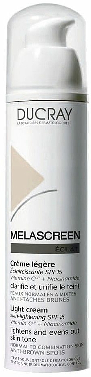 Leichte Gesichtscreme gegen Pigmentflecken mit Vitamin C und Niacinamid SPF 15 - Ducray Melascreen Eclat Lightening Light Cream SPF15 — Bild N1