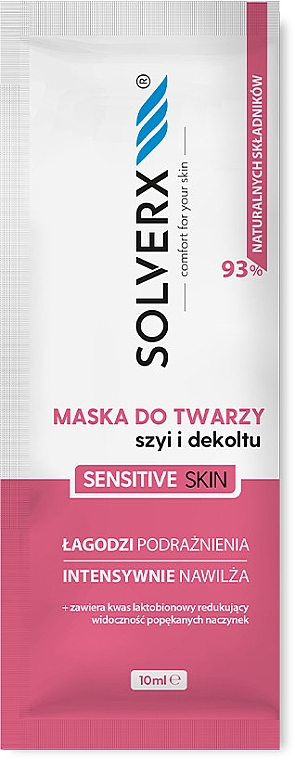Beruhigende Maske mit Lactobionsäure für Gesicht und Dekolleté für empfindliche Haut - Solverx Sensitive Skin Face Mask — Bild N1