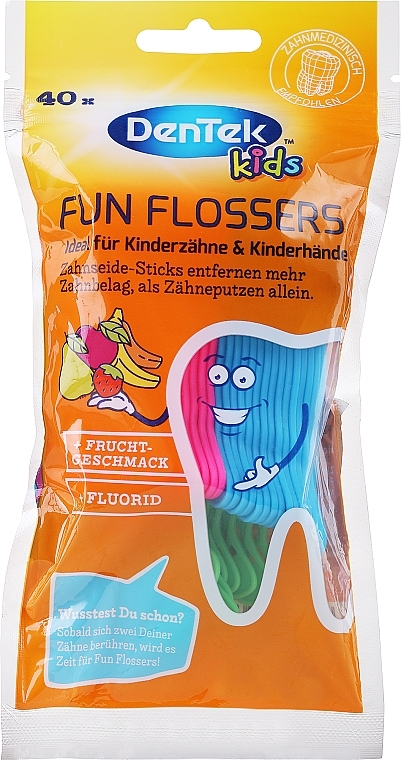 Kinderzahnseide grün, blau, rosa 40 St. - DenTek Kids Fruit Fun Flossers — Bild N1