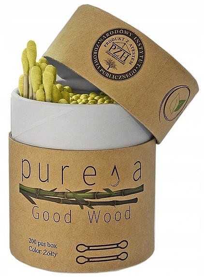 Wattestäbchen aus Bambus in Box gelb - Puresa Good Wood — Bild N1