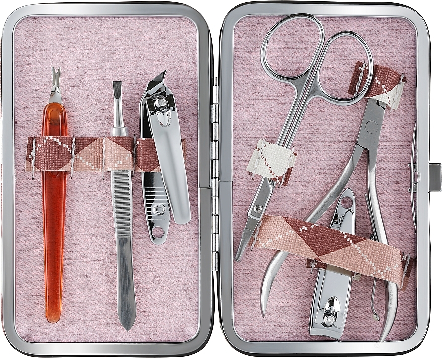 Maniküreset 2429, 7-teilig, beige kariert - Donegal Manicure Set — Bild N1