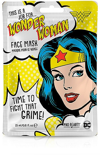 Feuchtigkeitsspendende Tuchmaske für das Gesicht mit Wassermelonenextrakt - Mad Beauty DC This Is A Job For Wonder Woman Face Mask — Bild N1